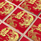 紅色結婚利是封，多個龍鳳囍字利是封排列展示（KA31）