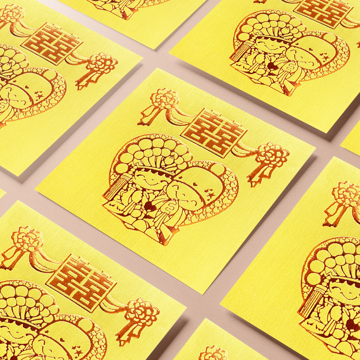 金色結婚利是封，多個中式新人心形利是封排列展示（KA20）