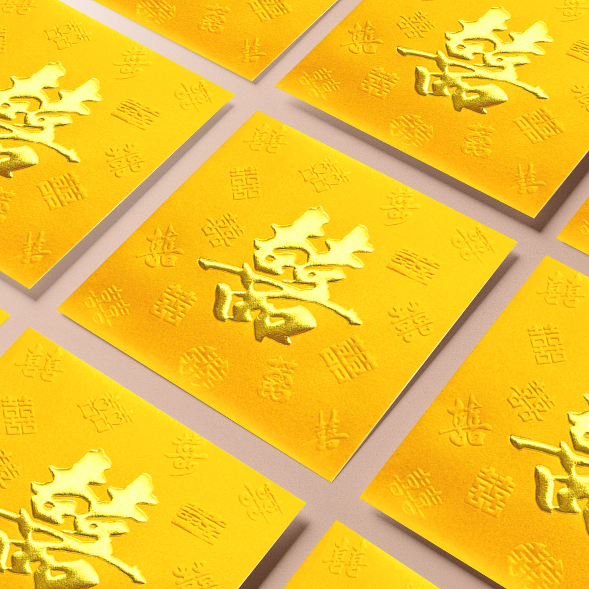 金色結婚利是封，多個囍字利是封排列展示（KA33）